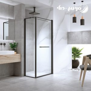 מקלחון פינתי פולי, עם מסגרת אלומניניום בשחור מט
